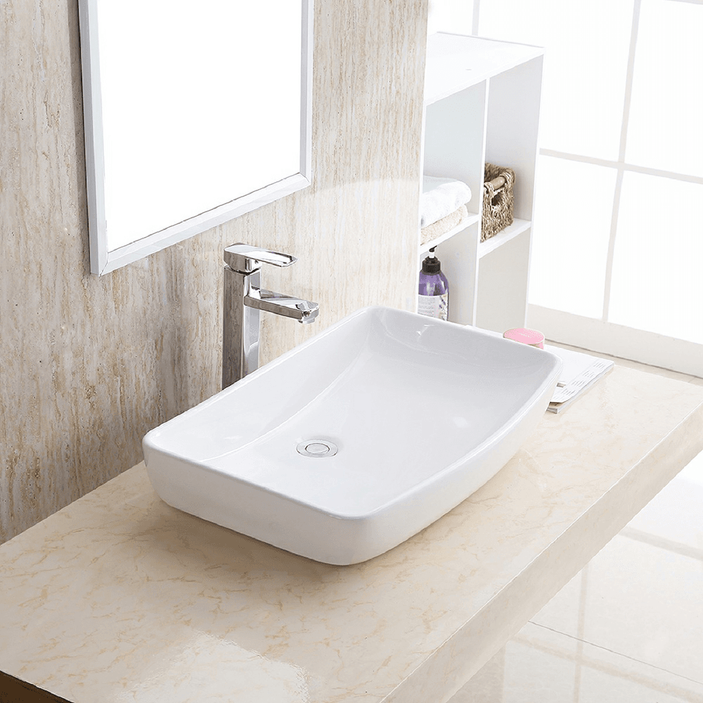 Valera Above-Counter Vitreous China Single Bowl Bathroom Vessel Sink, 24" x 15-1/2" x 4", White Alt 1 - Image