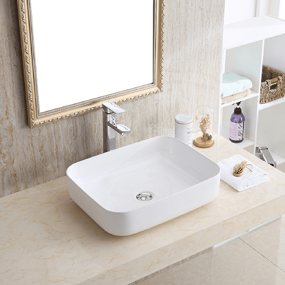 Valera Above-Counter Vitreous China Single Bowl Bathroom Vessel Sink, 20" x 15-7/8" x 4-1/2", White Alt 1 - Image