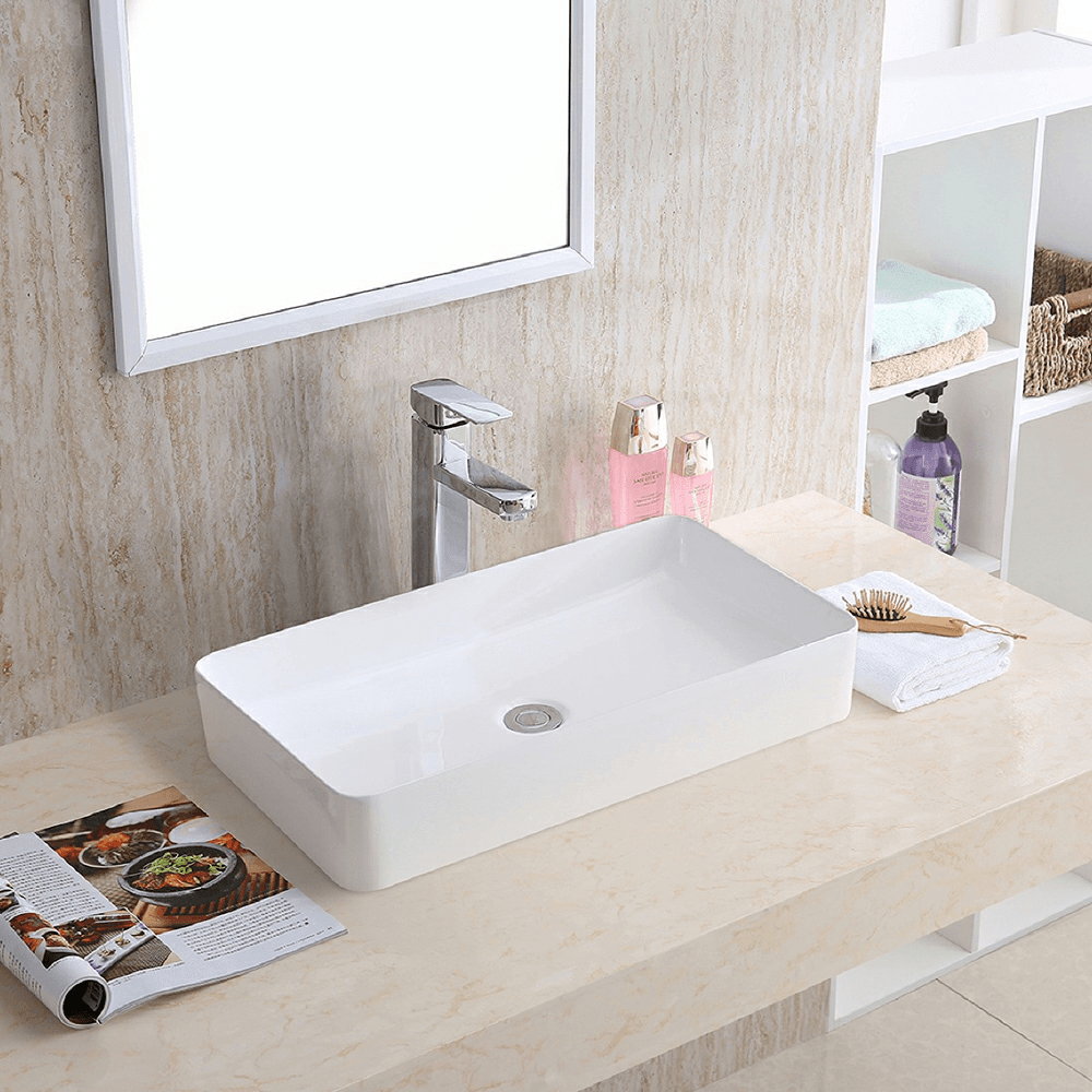 Valera Above-Counter Vitreous China Single Bowl Bathroom Vessel Sink, 24-1/4" x 14" x 3-1/2", White Alt 1 - Image