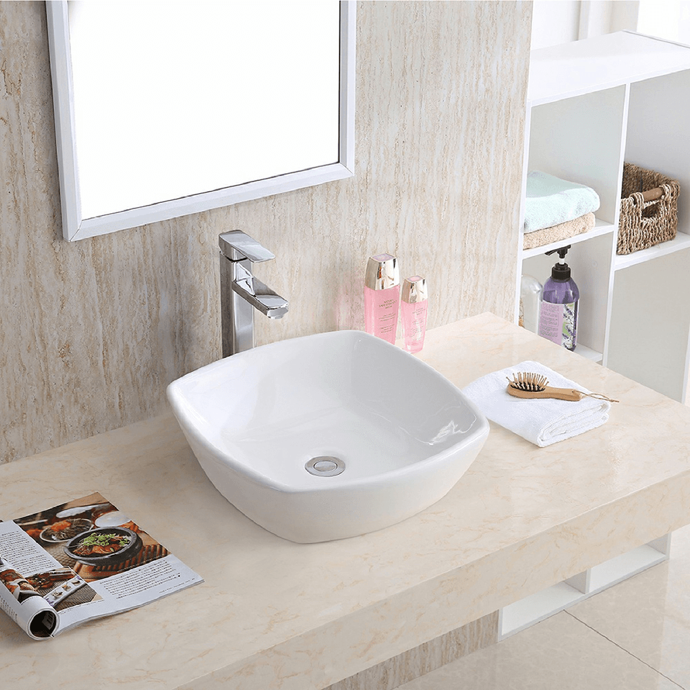 Valera Above-Counter Vitreous China Single Bowl Bathroom Vessel Sink, 16-3/4" x 16-1/2" x 4", White Alt 1 - Image