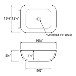 Valera Above-Counter Vitreous China Single Bowl Bathroom Vessel Sink, 19-7/8" x 15-3/4" x 4-1/2", White Alt 3 - Image