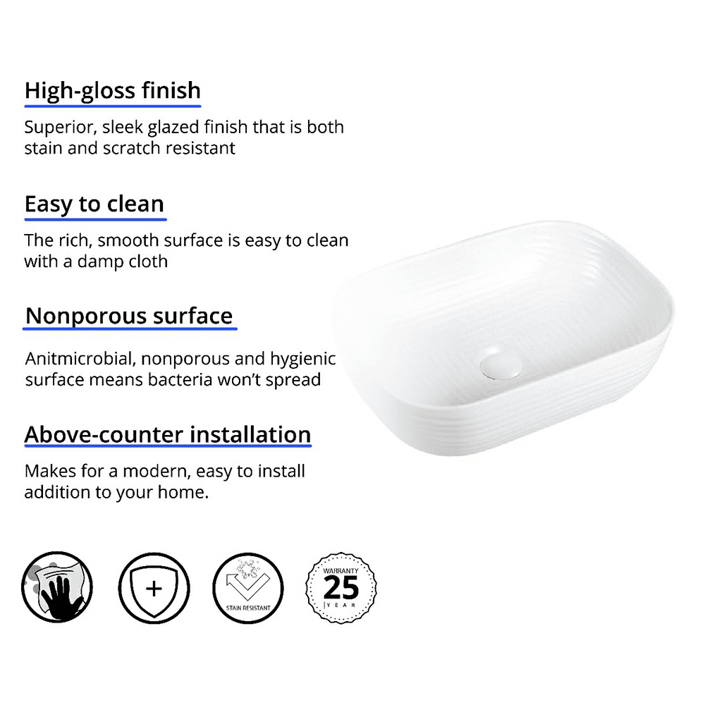 Valera Above-Counter Vitreous China Single Bowl Bathroom Vessel Sink, 18-1/4" x 13-1/8" x 4", White Alt 1 - Image