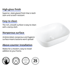 Valera Above-Counter Vitreous China Single Bowl Bathroom Vessel Sink, 18-1/4" x 13-1/8" x 4", White Alt 1 - Image