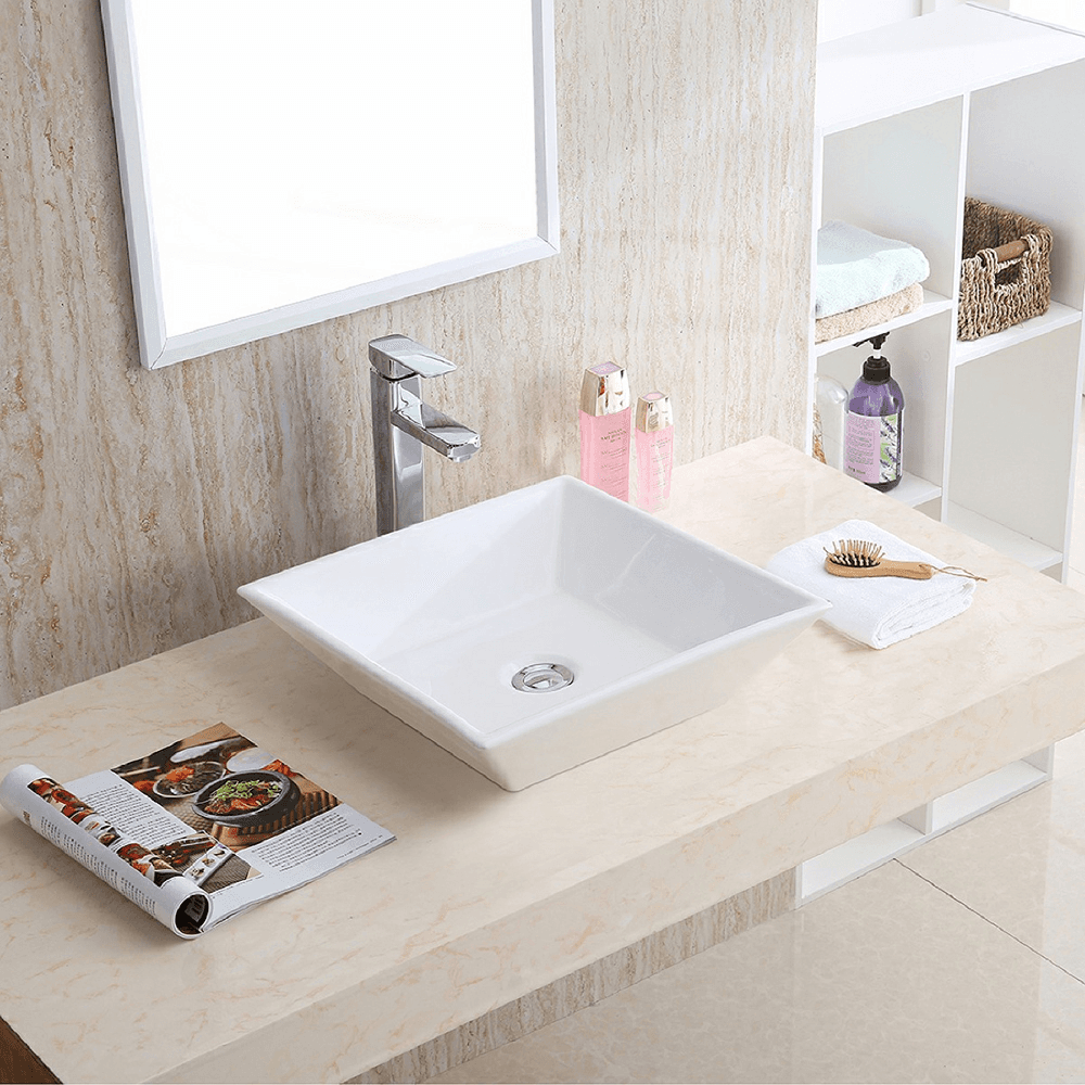 Valera Above-Counter Vitreous China Single Bowl Bathroom Vessel Sink, 16-1/4" x 16-1/4" x 3-3/4", White Alt 1 - Image