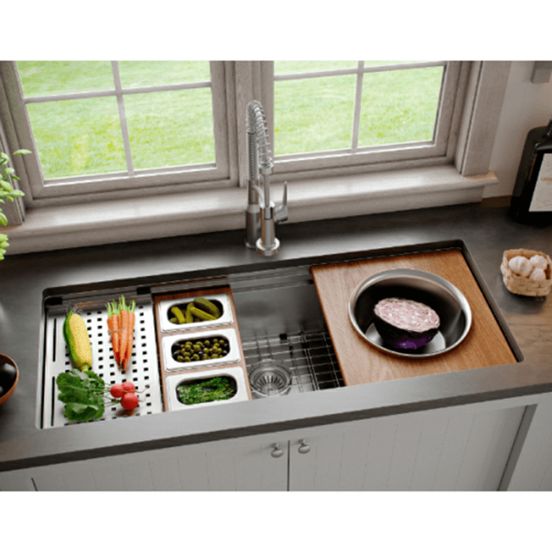 Stainless Steel Undermount Extra-Large Single Bowl 16G Workstation Kitchen Sink Kit, 45" x 19" x 10" Alt 2 - Image