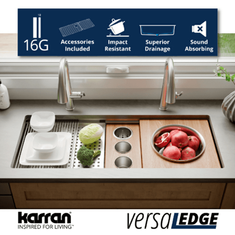 Stainless Steel Undermount Extra-Large Single Bowl 16G Workstation Kitchen Sink Kit, 45" x 19" x 10" Alt 3 - Image