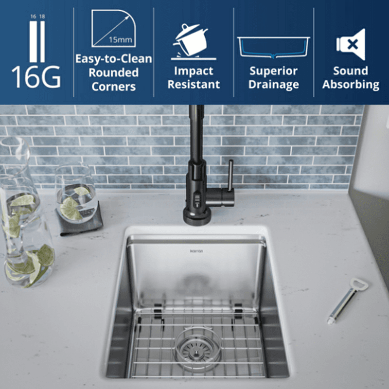 Elite Stainless Steel Undermount 16G Single Bowl Workstation Kitchen Sink Kit, 18-3/4" x 15" x 10" Alt 13 - Image