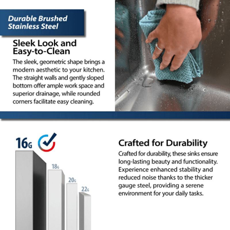 Elite Stainless Steel Undermount 16G Single Bowl Workstation Kitchen Sink Kit, 18-3/4" x 15" x 10" Alt 16 - Image