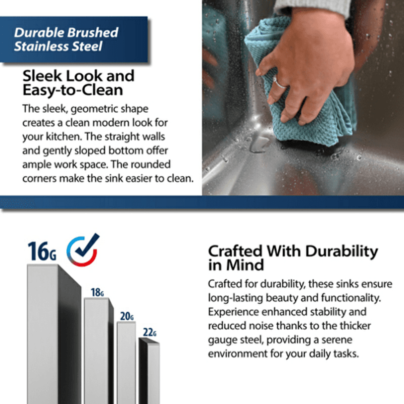 Elite Stainless Steel Undermount 16G Single Bowl Workstation Kitchen Sink Kit, 23" x 18-3/4" x 10" Alt 10 - Image