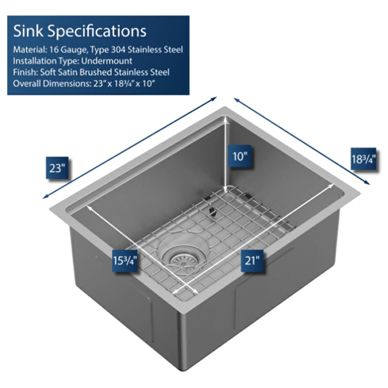 Elite Stainless Steel Undermount 16G Single Bowl Workstation Kitchen Sink Kit, 23" x 18-3/4" x 10" Alt 6 - Image