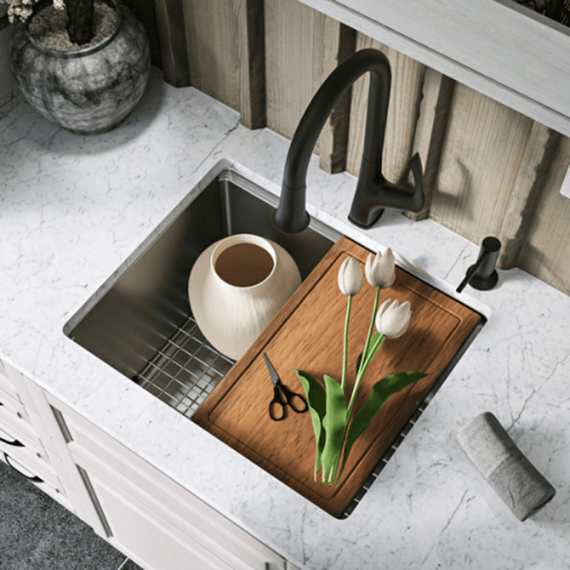 Elite Stainless Steel Undermount 16G Single Bowl Workstation Kitchen Sink Kit with Deeper Bowl, 23" x 18-3/4" x 14" Alt 1 - Image