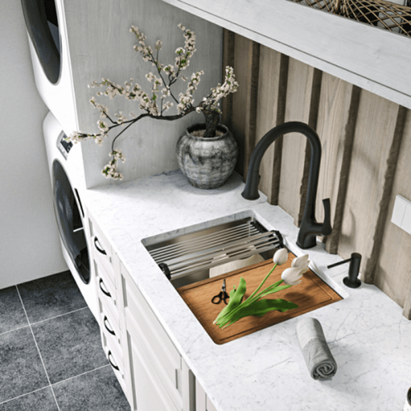 Elite Stainless Steel Undermount 16G Single Bowl Workstation Kitchen Sink Kit with Deeper Bowl, 23" x 18-3/4" x 14" Alt 2 - Image