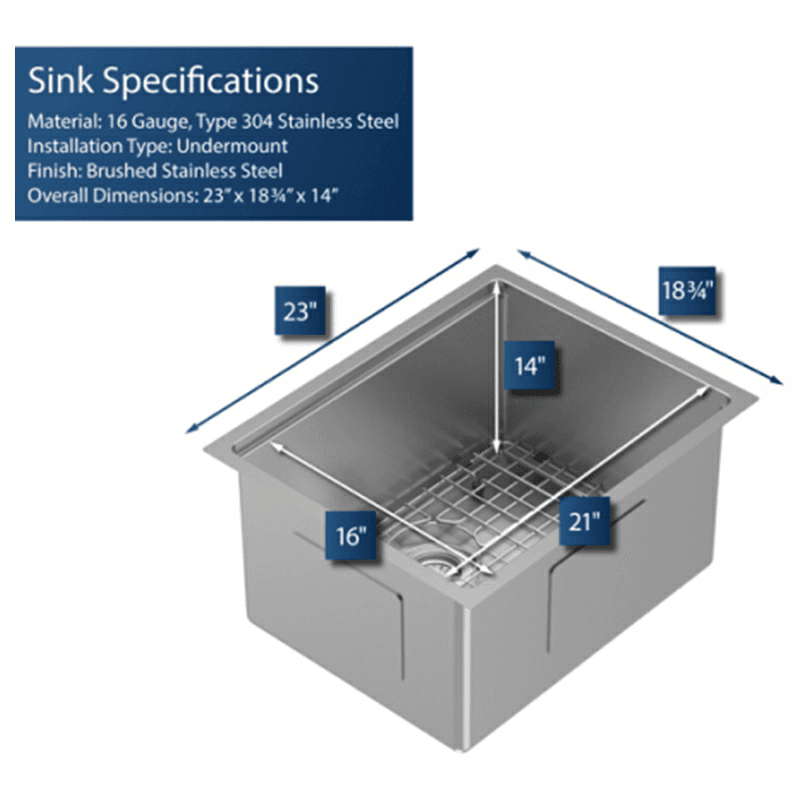Elite Stainless Steel Undermount 16G Single Bowl Workstation Kitchen Sink Kit with Deeper Bowl, 23" x 18-3/4" x 14" Alt 8 - Image