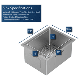 Elite Stainless Steel Undermount 16G Single Bowl Workstation Kitchen Sink Kit with Deeper Bowl, 23" x 18-3/4" x 14" Alt 8 - Image