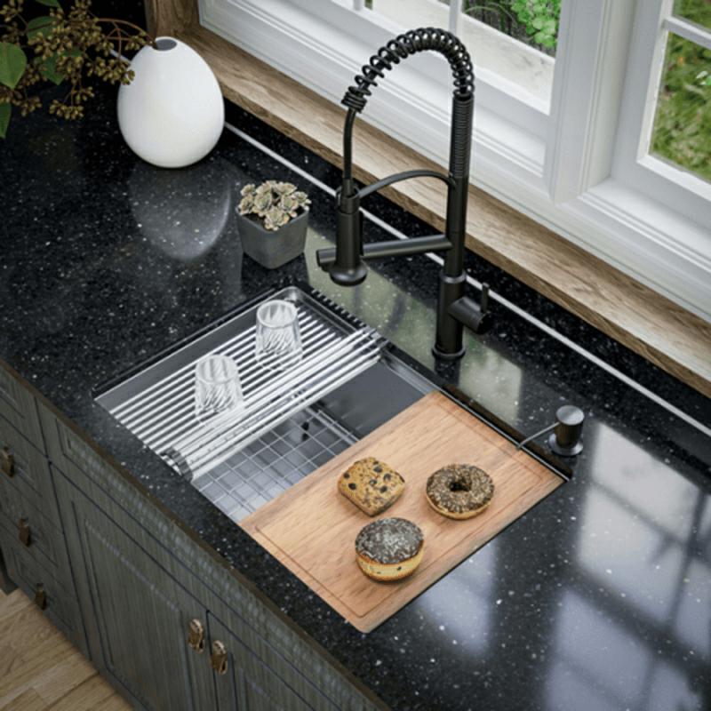Elite Stainless Steel Undermount 16G Single Bowl Workstation Kitchen Sink Kit, 27" x 18-3/4" x 10" Alt 2 - Image