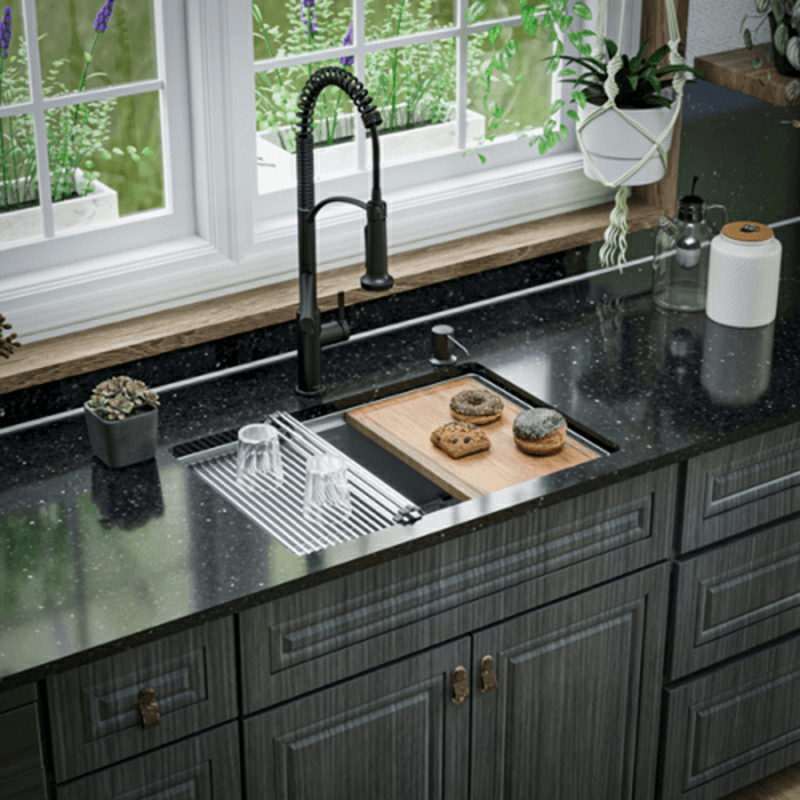 Elite Stainless Steel Undermount 16G Single Bowl Workstation Kitchen Sink Kit, 27" x 18-3/4" x 10" Alt 3 - Image