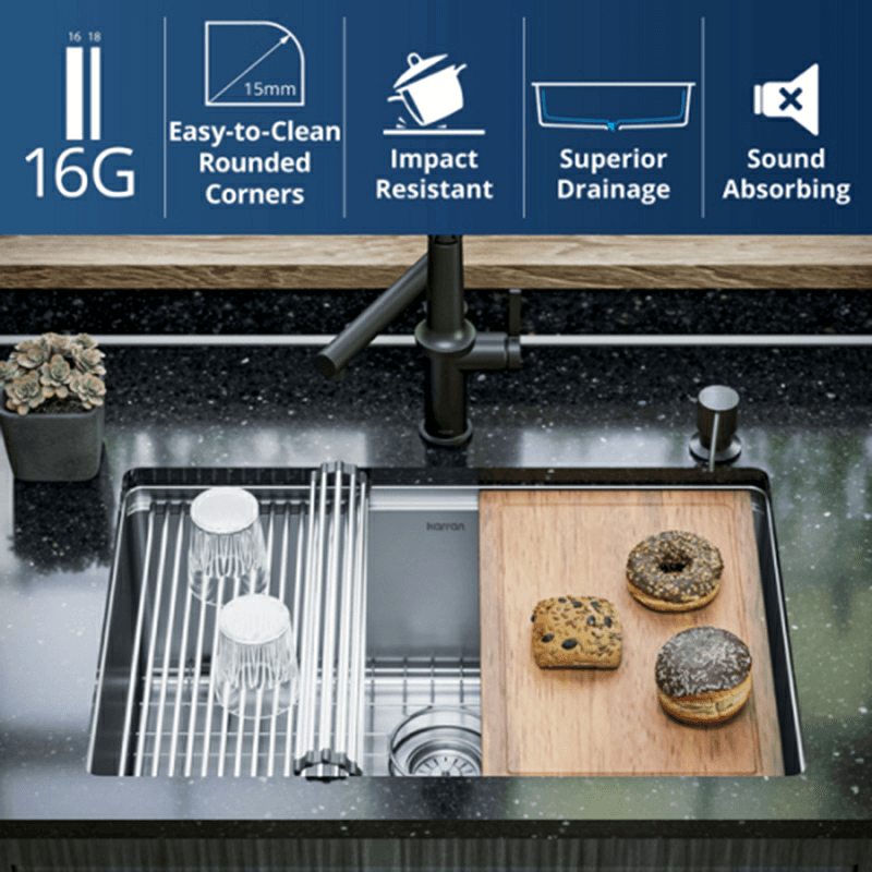 Elite Stainless Steel Undermount 16G Single Bowl Workstation Kitchen Sink Kit, 27" x 18-3/4" x 10" Alt 7 - Image