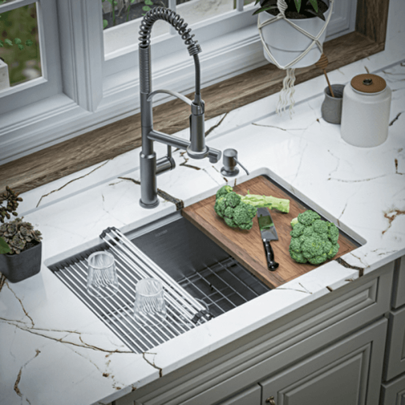 Elite Stainless Steel Undermount Single Bowl Workstation Kitchen Sink Kit, 30" x 18-3/4" x 10" Alt 4 - Image