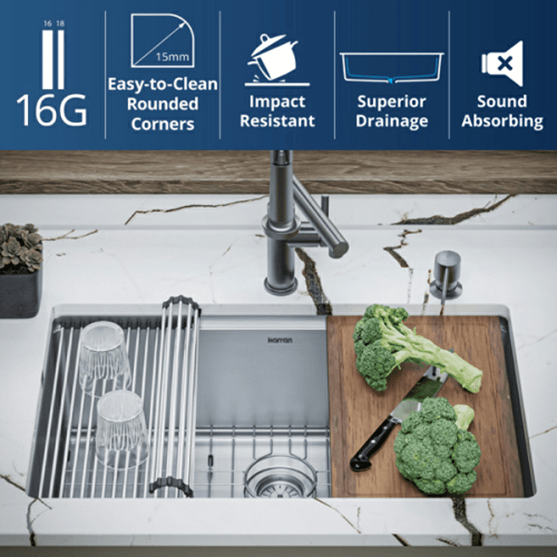 Elite Stainless Steel Undermount Single Bowl Workstation Kitchen Sink Kit, 30" x 18-3/4" x 10" Alt 5 - Image