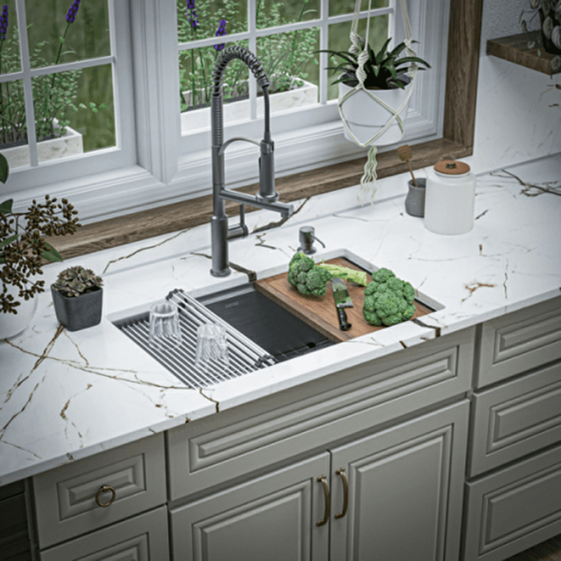 Elite Stainless Steel Undermount Single Bowl Workstation Kitchen Sink Kit, 30" x 18-3/4" x 10" Alt 8 - Image