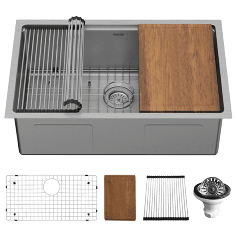 Elite Stainless Steel Undermount Single Bowl Workstation Kitchen Sink Kit, 30" x 18-3/4" x 10" Main - Image