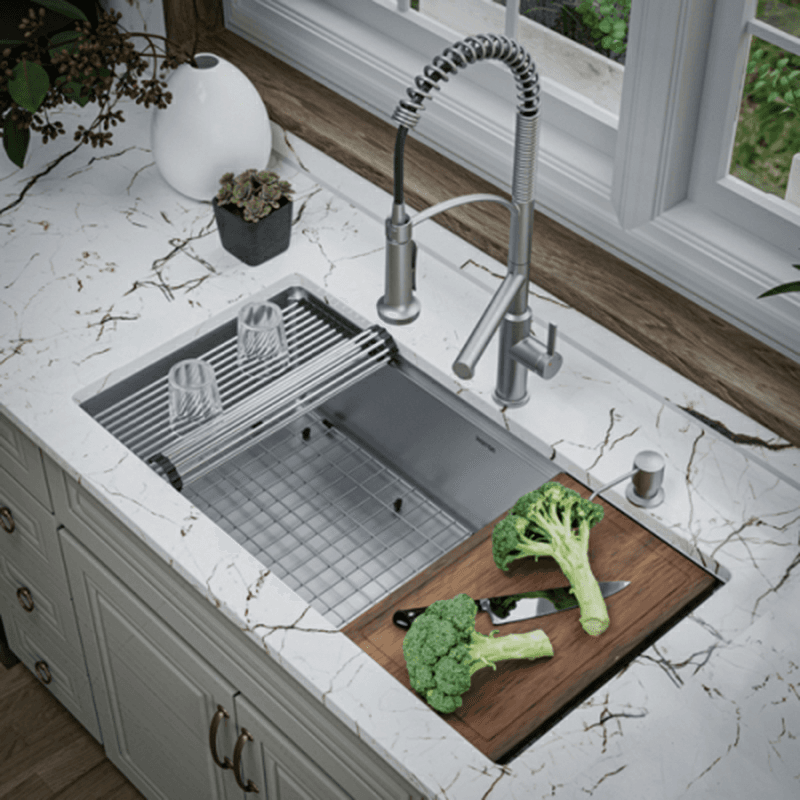 Elite Stainless Steel Undermount Single Bowl Workstation Kitchen Sink Kit, 36" x 18-3/4" x 10" Alt 2 - Image