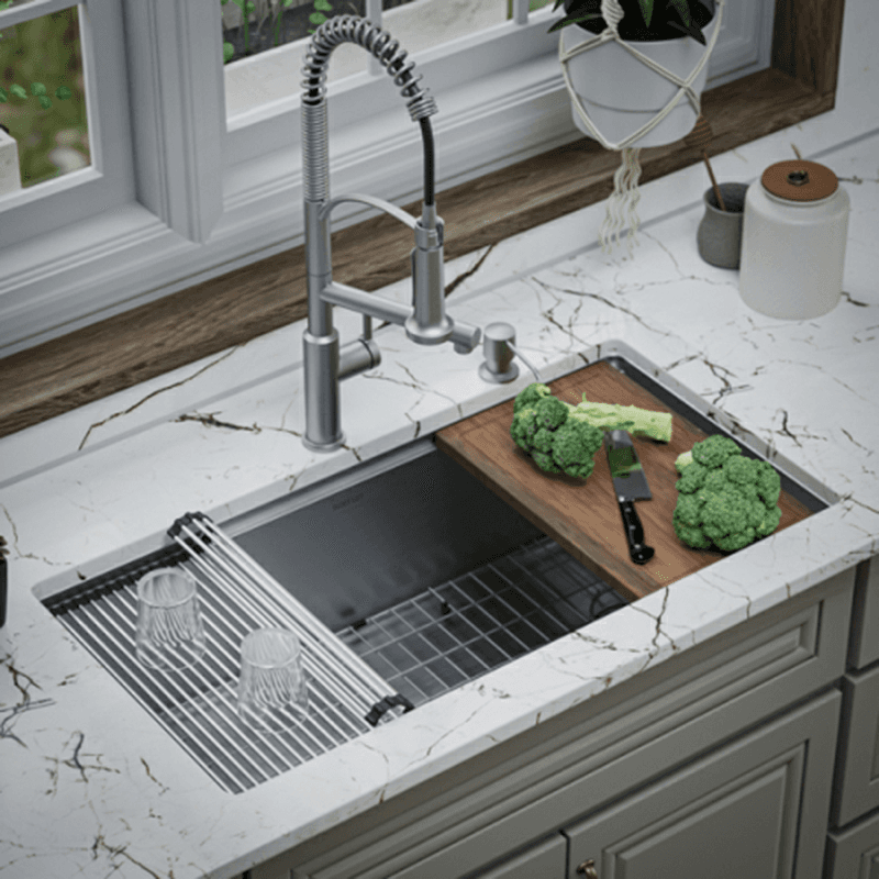 Elite Stainless Steel Undermount Single Bowl Workstation Kitchen Sink Kit, 36" x 18-3/4" x 10" Alt 4 - Image