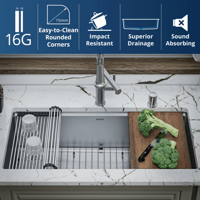 Elite Stainless Steel Undermount Single Bowl Workstation Kitchen Sink Kit, 36" x 18-3/4" x 10" Alt 5 - Image