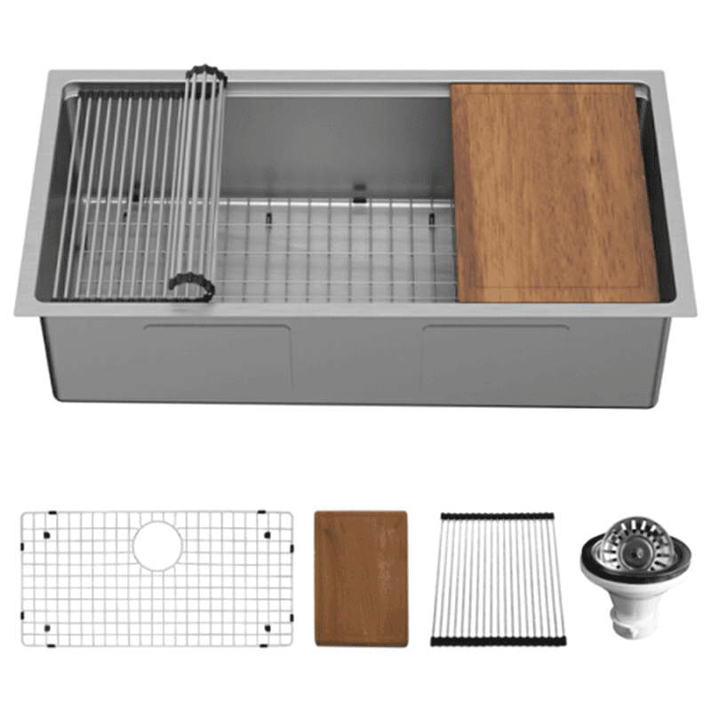 Elite Stainless Steel Undermount Single Bowl Workstation Kitchen Sink Kit, 36" x 18-3/4" x 10" Main - Image