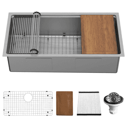 Elite Stainless Steel Undermount Single Bowl Workstation Kitchen Sink Kit, 36" x 18-3/4" x 10" Main - Image