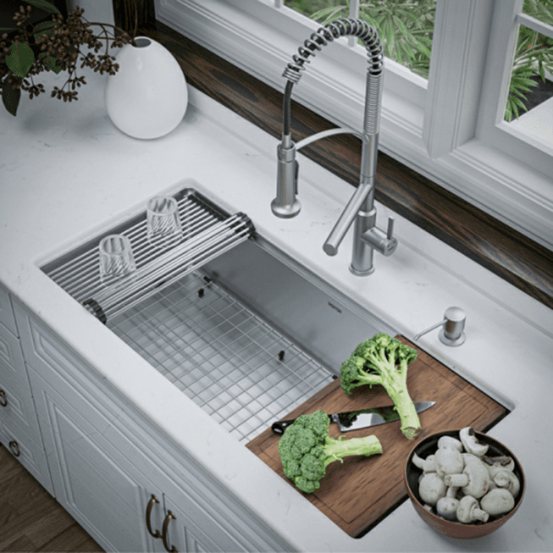 Elite Stainless Steel Undermount Single Bowl Workstation Kitchen Sink Kit, 39" x 18-3/4" x 10" Alt 2 - Image