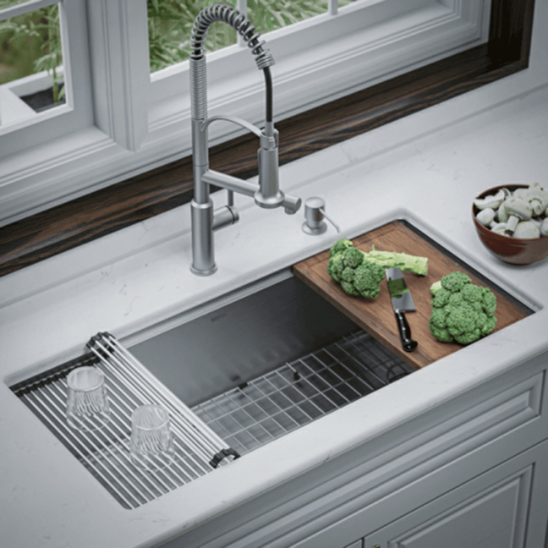 Elite Stainless Steel Undermount Single Bowl Workstation Kitchen Sink Kit, 39" x 18-3/4" x 10" Alt 4 - Image