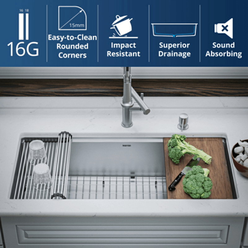 Elite Stainless Steel Undermount Single Bowl Workstation Kitchen Sink Kit, 39" x 18-3/4" x 10" Alt 5 - Image