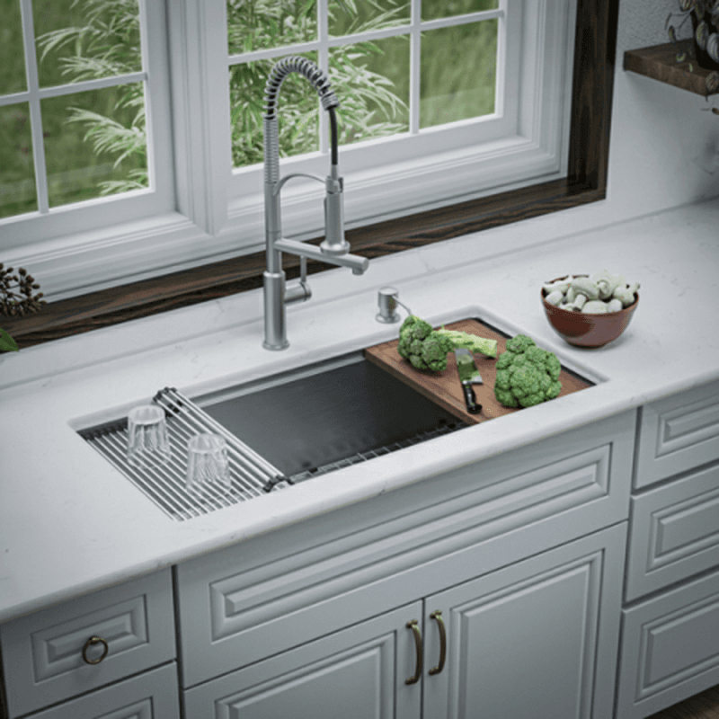 Elite Stainless Steel Undermount Single Bowl Workstation Kitchen Sink Kit, 39" x 18-3/4" x 10" Alt 8 - Image