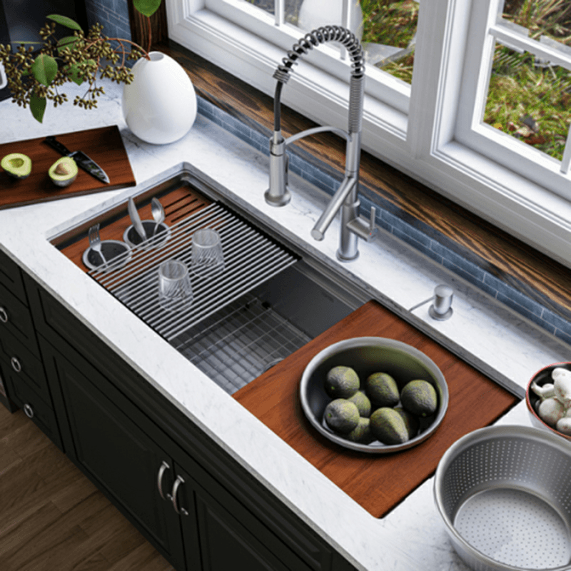 WS-90 Stainless Steel Undermount Large Single Bowl 16G Workstation Kitchen Sink Kit, 45" x 19" x 10" Alt 1 - Image