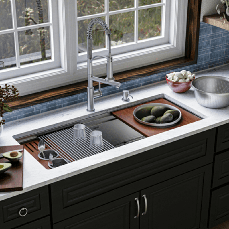 WS-90 Stainless Steel Undermount Large Single Bowl 16G Workstation Kitchen Sink Kit, 45" x 19" x 10" Alt 2 - Image