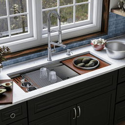 WS-90 Stainless Steel Undermount Large Single Bowl 16G Workstation Kitchen Sink Kit, 45" x 19" x 10" Alt 2 - Image