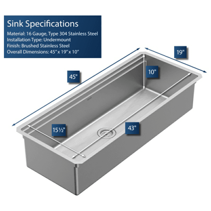 WS-90 Stainless Steel Undermount Large Single Bowl 16G Workstation Kitchen Sink Kit, 45" x 19" x 10" Alt 3 - Image