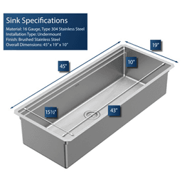 WS-90 Stainless Steel Undermount Large Single Bowl 16G Workstation Kitchen Sink Kit, 45" x 19" x 10" Alt 3 - Image