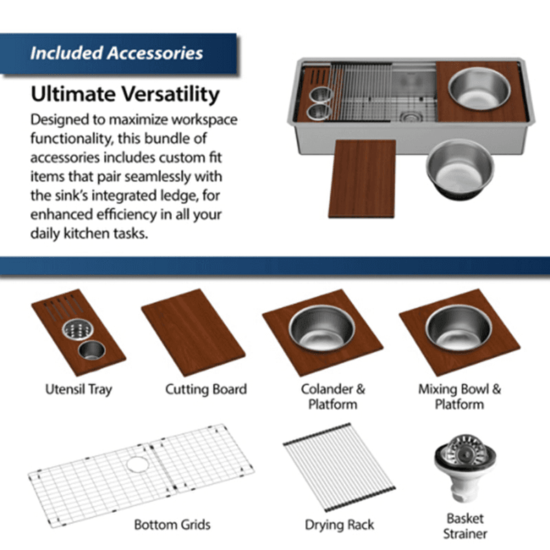 WS-90 Stainless Steel Undermount Large Single Bowl 16G Workstation Kitchen Sink Kit, 45" x 19" x 10" Alt 4 - Image