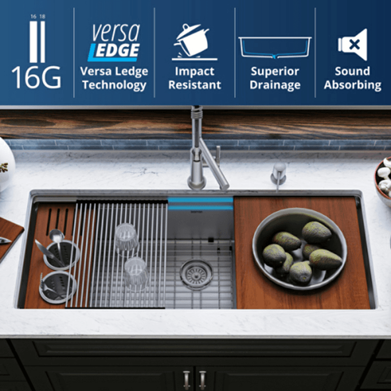 WS-90 Stainless Steel Undermount Large Single Bowl 16G Workstation Kitchen Sink Kit, 45" x 19" x 10" Alt 5 - Image