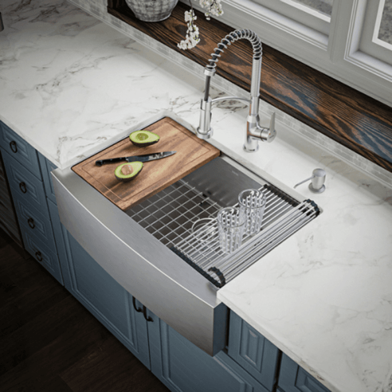 Elite Stainless Steel Farmhouse/Apron Front 16G Single Bowl Workstation Sink Kit, 30" x 21" x 10" Alt 1 - Image