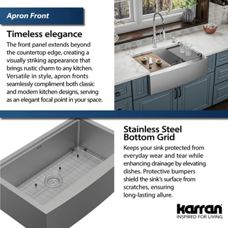 Elite Stainless Steel Farmhouse/Apron Front 16G Single Bowl Workstation Sink Kit, 30" x 21" x 10" Alt 10 - Image