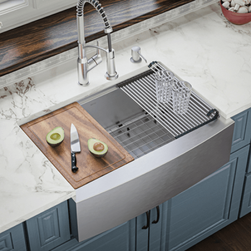 Elite Stainless Steel Farmhouse/Apron Front 16G Single Bowl Workstation Sink Kit, 30" x 21" x 10" Alt 3 - Image