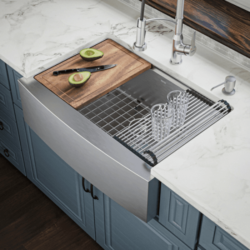 Elite Stainless Steel Farmhouse/Apron Front 16G Single Bowl Workstation Sink Kit, 30" x 21" x 10" Alt 4 - Image