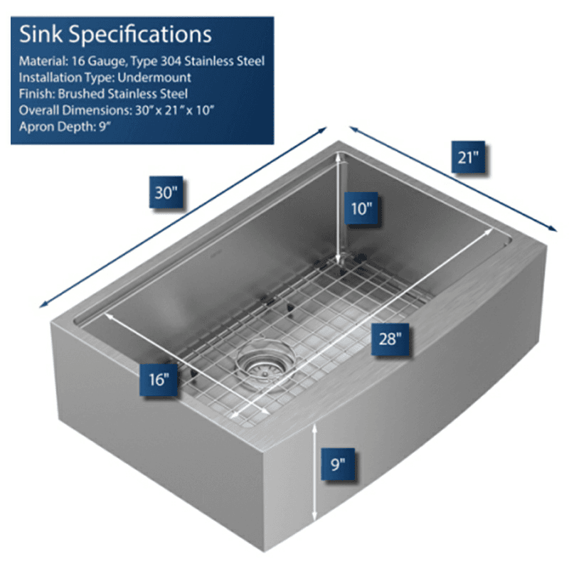 Elite Stainless Steel Farmhouse/Apron Front 16G Single Bowl Workstation Sink Kit, 30" x 21" x 10" Alt 5 - Image