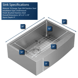 Elite Stainless Steel Farmhouse/Apron Front 16G Single Bowl Workstation Sink Kit, 30" x 21" x 10" Alt 5 - Image