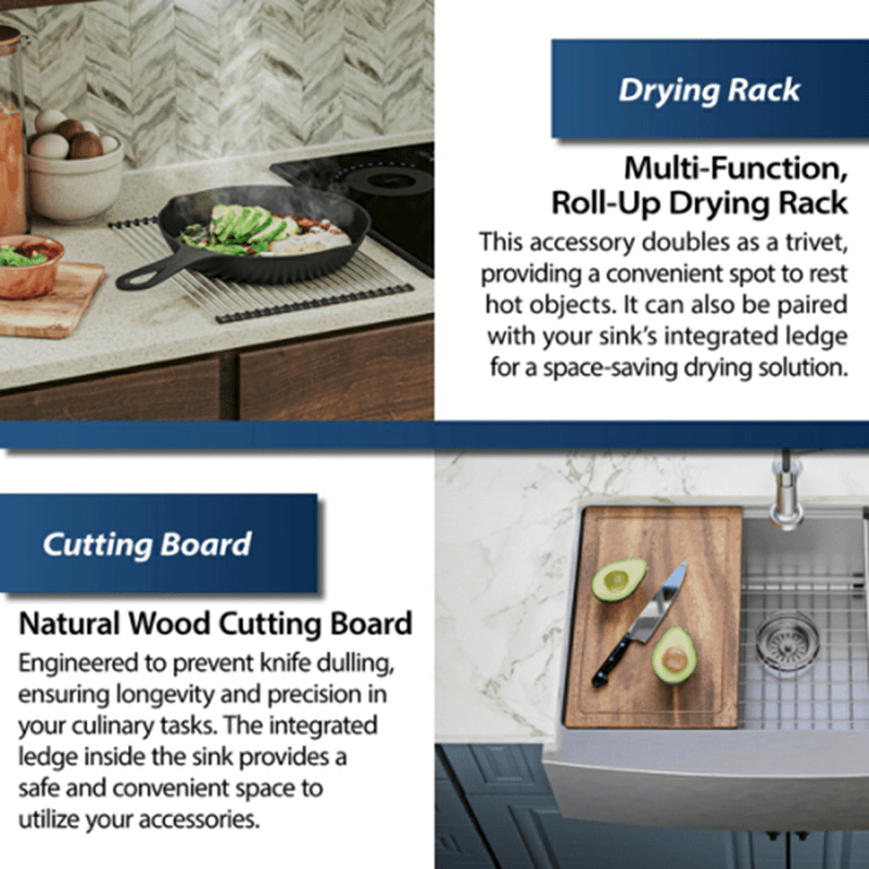 Elite Stainless Steel Farmhouse/Apron Front 16G Single Bowl Workstation Sink Kit, 30" x 21" x 10" Alt 6 - Image