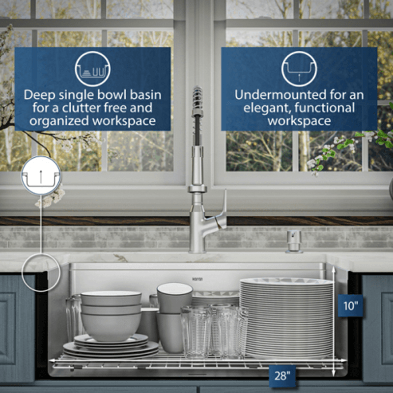 Elite Stainless Steel Farmhouse/Apron Front 16G Single Bowl Workstation Sink Kit, 30" x 21" x 10" Alt 7 - Image