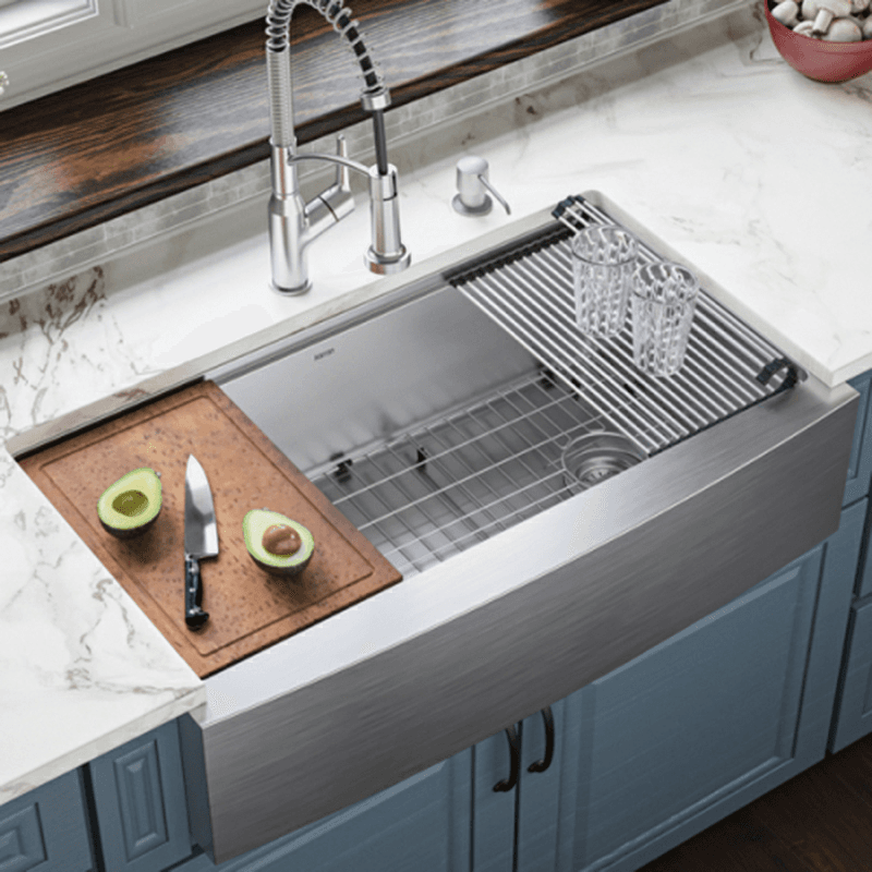 Elite Stainless Steel Farmhouse/Apron Front 16G Single Bowl Workstation Sink Kit, 36" x 21" x 10" Alt 2 - Image